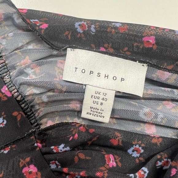 Topshop Ruched Ditsy Floral Mesh Crop Top Black Multi US Size 8 Medium - Picture 6 of 9